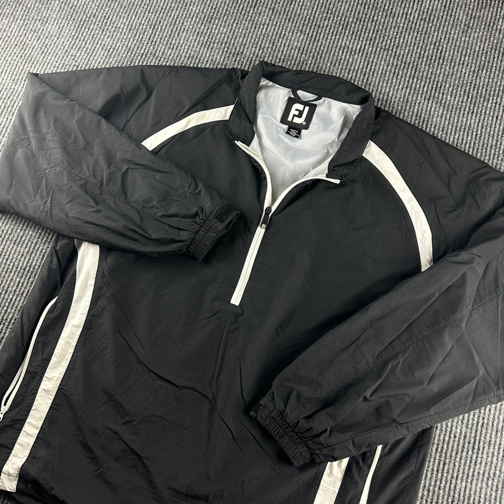 FootJoy Mens XL Golf Windbreaker Quarter Zip Pullover Jacket Black White 2625